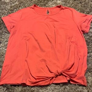 Vibrant Coral Women's Short Sleeve Twist Top